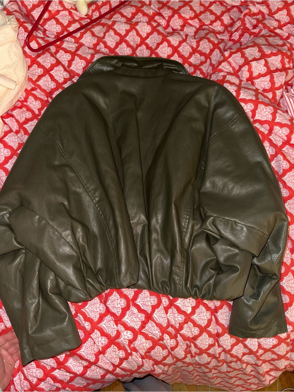 Zara Olive Green Leather Bomber Jacket - Picture 3 of 3